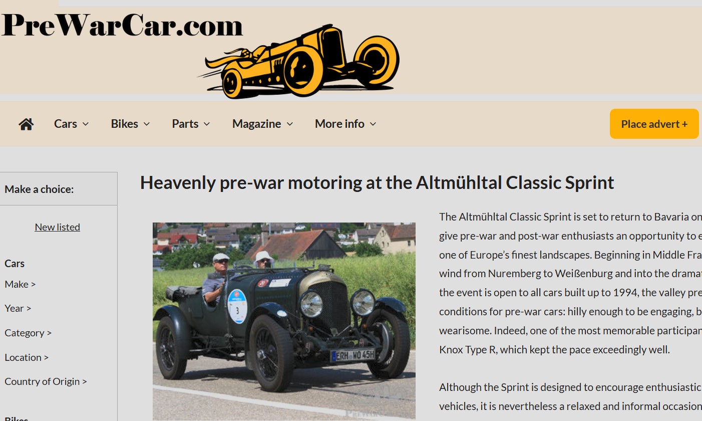 Thank you to our Media Partner, Laurens and prewarcar.com. Read the article: https://www.prewarcar.com/heavenly-pre-war-motoring-at-the-altmuhltal-classic-sprintFor 2024 we have a special cup for prewar-cars.www.classic-sprint.de<a href="https://www.instagram.com/explore/tags/prewarcar/" target="_blank">#prewarcar</a> <a href="https://www.instagram.com/explore/tags/bentley/" target="_blank">#bentley</a> <a href="https://www.instagram.com/explore/tags/riley/" target="_blank">#riley</a> <a href="https://www.instagram.com/explore/tags/alfaromeo/" target="_blank">#alfaromeo</a> <a href="https://www.instagram.com/explore/tags/delage/" target="_blank">#delage</a> <a href="https://www.instagram.com/explore/tags/alvis/" target="_blank">#alvis</a> <a href="https://www.instagram.com/explore/tags/peugeot/" target="_blank">#peugeot</a> <a href="https://www.instagram.com/explore/tags/maserati/" target="_blank">#maserati</a> <a href="https://www.instagram.com/explore/tags/spyker/" target="_blank">#spyker</a> <a href="https://www.instagram.com/explore/tags/bmc/" target="_blank">#bmc</a> <a href="https://www.instagram.com/explore/tags/amilcar/" target="_blank">#amilcar</a> <a href="https://www.instagram.com/explore/tags/fiat/" target="_blank">#fiat</a> <a href="https://www.instagram.com/explore/tags/zagato/" target="_blank">#zagato</a> <a href="https://www.instagram.com/explore/tags/pininfarina/" target="_blank">#pininfarina</a>